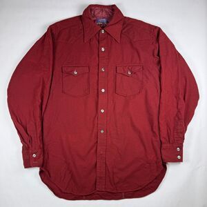 Vintage Pendleton Wool Western Shirt Burgundy Peaked Yoke Made in USA Large